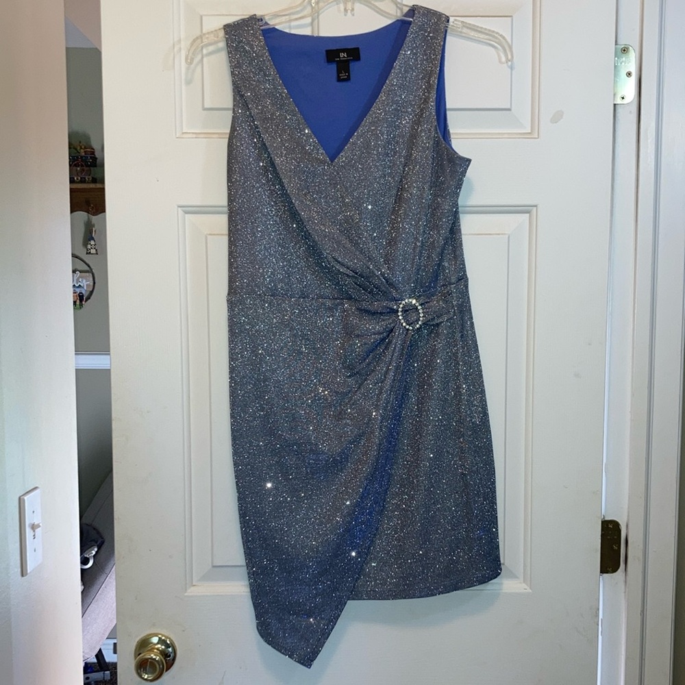 R&M Richards Gray Asymmetrical Wrap Dress